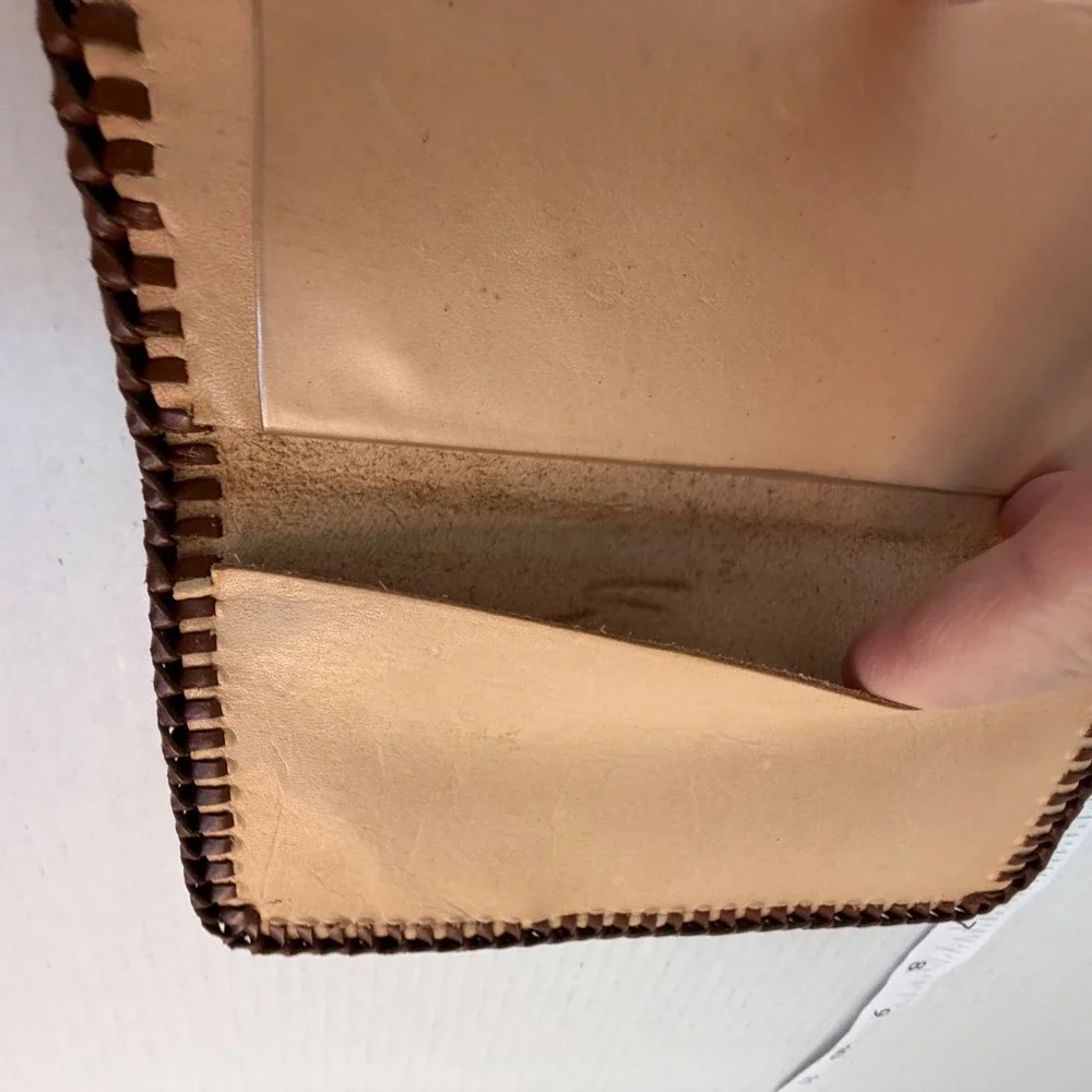 Vintage Hand Tooled Leather Checkbook Cover Floral Ferns Bi-Fold Wallet